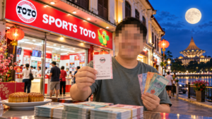 Sports Toto 4D招牌、彩票与中秋元素，呈现古晋4D积宝千万巨奖主题